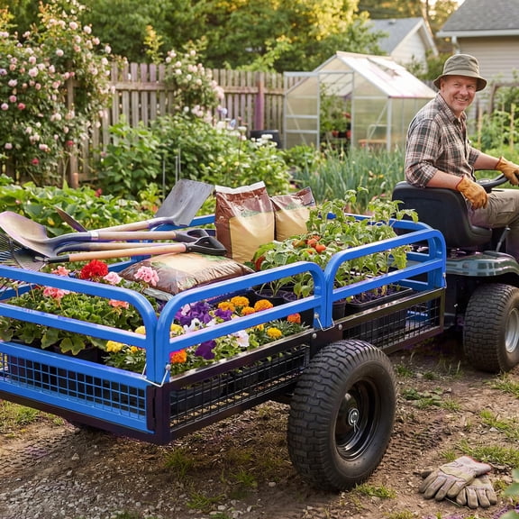 1500 Lbs Heavy Duty Steel Dump Cart, 15 Cu Ft Garden Utility Trailer, Removable Sides, Hand Pull or Foot Pedal Dumping for ATV UTV Lawn Tractor Home Garden