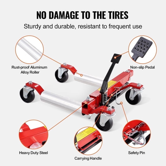 1500 Lbs Heavy Duty Vehicle Tire Jack and Wheel Dolly Combo - Car Lifter and Positioner for Garage Workshops