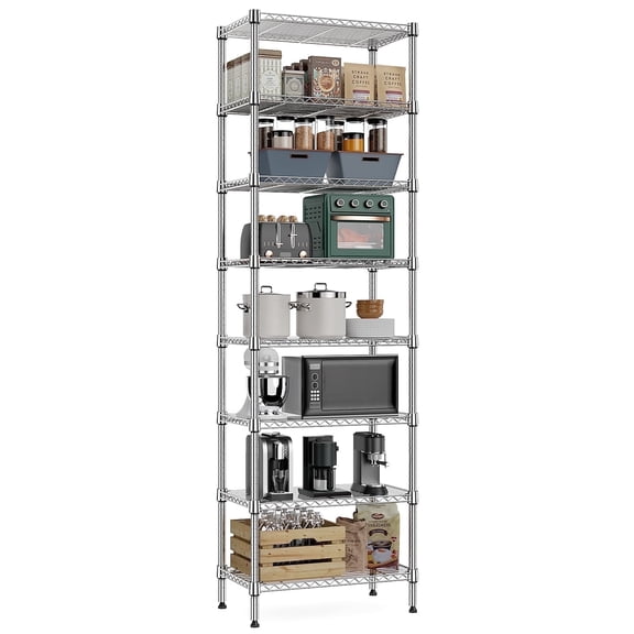 M MZG 8-Tier Metal Wire Shelf, Height Adjustable, 13.8"D x 23.6"W x 79.5"H, Silver