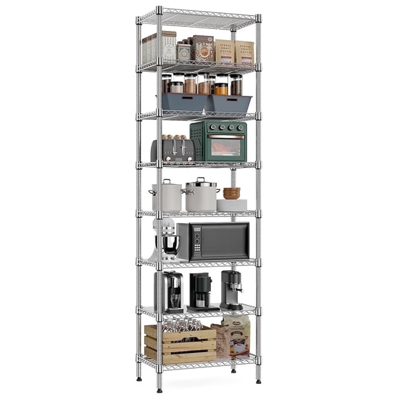 M MZG 8-Tier Metal Wire Shelf, Height Adjustable, 13.8"D x 23.6"W x 79.5"H, Silver