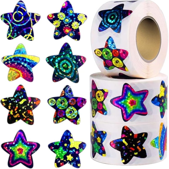 1500 PCS Holographic Star Stickers for Kids Reward, Self Adhesive Foil Colorful Star Stickers for Behavior Chart, Student Planner and School Classroom Teacher Supplies (1" Each)