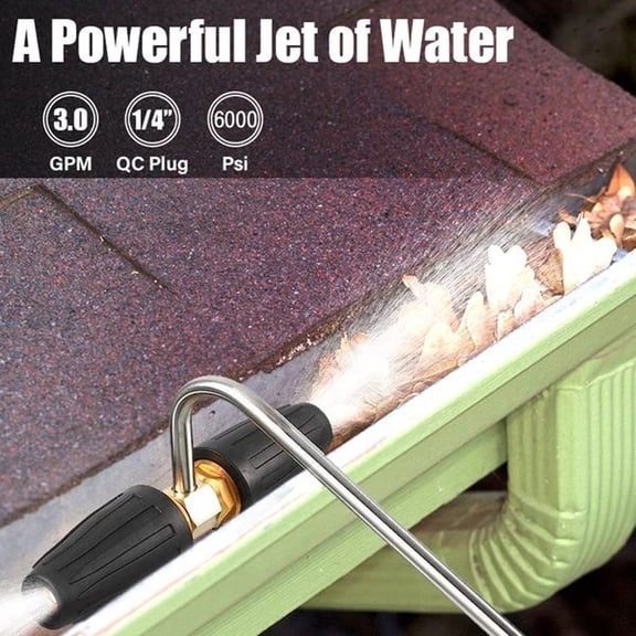 1500 PSI Gutter Cleaner Wand Attachment - 1/4 Inch Quick Connect Pressure Washer Accessories, Dual Rotating Nozzle for Blowing Leaves & Debris, 6000 Max PSI Aluminum & Brass Construction