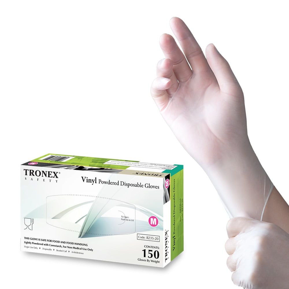 1500 Pack Tronex Vinyl Powdered Disposable Gloves Food Safe Lightly Powdered with Cornstarch