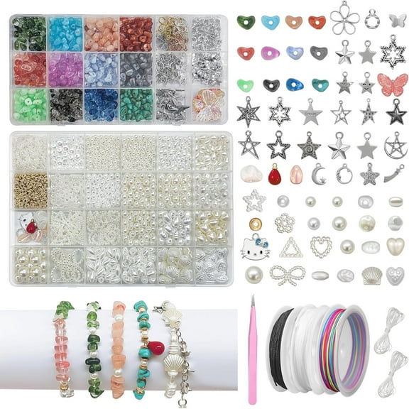 1500 Pcs Bracelet Making Kit with Pearl, Crystal, Shell & Gold Beads DIY Jewelry Supplies for Teens and Adults
