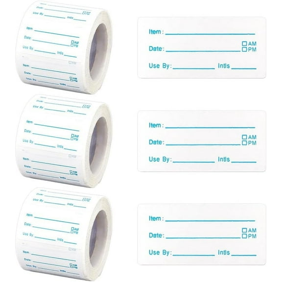 1500 Pcs Romovable Labels for Food Containers 0.9x1.9inch(2.5x5cm) Dissolvable Food Labels Stickers Kitchen Labels Freezer Labels for Bottle Jar Food Leftover Storage Light Blue Line Mixed Color