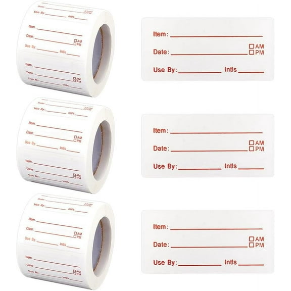 1500 Pcs Romovable Labels for Food Containers 0.9x1.9inch(2.5x5cm) Dissolvable Food Labels Stickers Kitchen Labels Freezer Labels for Bottle Jar Food Leftover Storage Red Color LineMixed Color