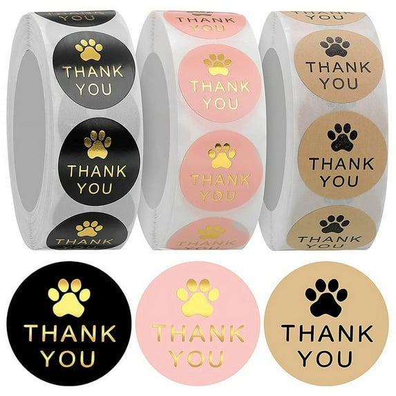 1500 Pcs Round Paws Print Thank You Labels Stickers, Dog Claw Print Labels, Present for Sealing and Decoration