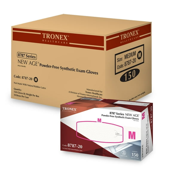 1500 Pcs Tronex Synthetic Vinyl Exam Disposable Gloves, Food Safe, Powder-Free, White, Medium (Case of 1500)