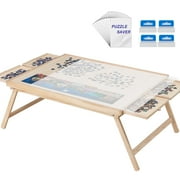 1500 Pcs Wooden Folding Puzzle Table , 34" x 26" Jigsaw Wooden Puzzle Board with 4 Sliding Drawers and Puzzle Cover Jigsaw Puzzle Table for Adults Birthday Gift for Family