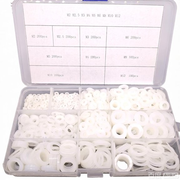 1500-Piece Assorted White Nylon Flat Washers Kit (M2 to M12)