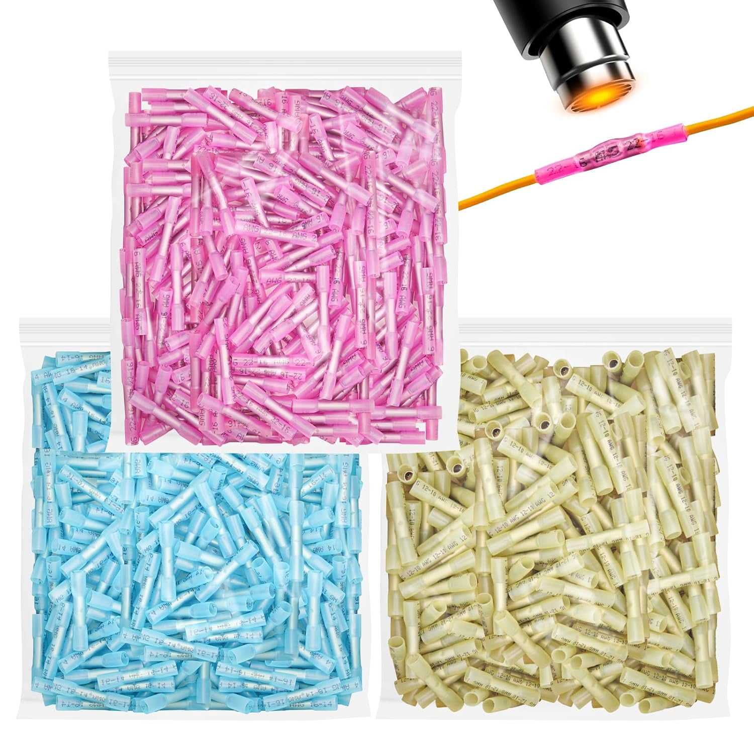 1500 Piece Heat Shrink Butt Connector 16 To 10 AWG Waterproof Electrical Insulated Crimp Wire Splice