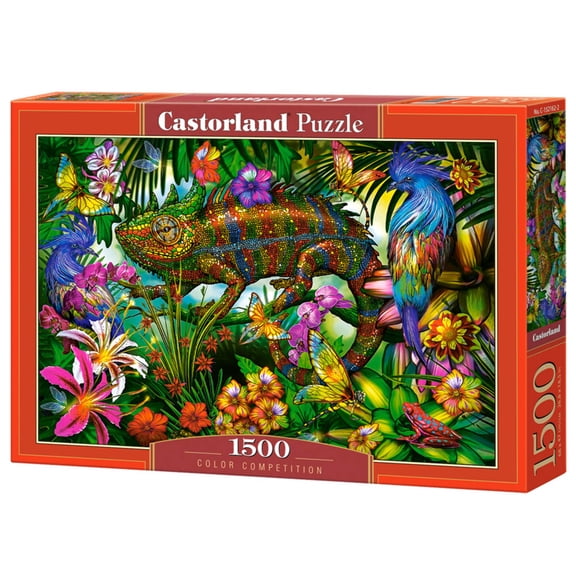 1500 Piece Jigsaw Puzzle, Color Competition, Chameleon, Animal puzzles, Colorful flowers, Adult Puzzle, Castorland C-152162-2