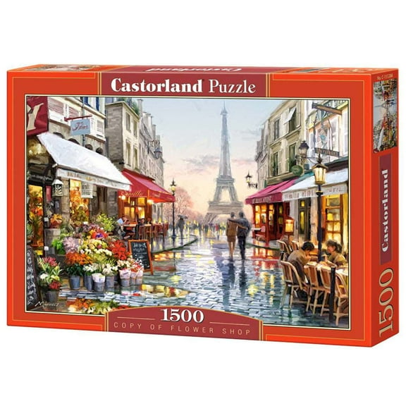 1500 Piece Jigsaw Puzzle, Flower Shop, Street of Paris, France, Eiffel Tower, Adult Puzzles, Castorland C-151288-2