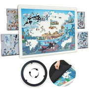 1500 Piece Puzzle Board 35" x 27" Wooden Jigsaw Puzzle Table with 4 Drawers,Portable Jigsaw Puzzle Table for Adults and Kids, Lazy Susan Spinning Puzzle Boards