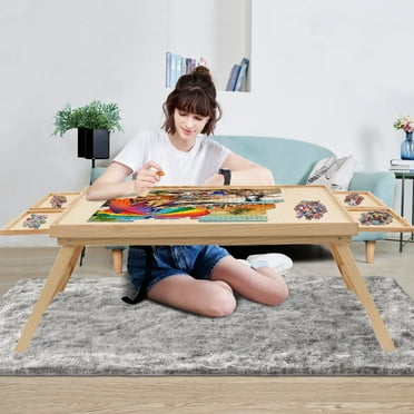 1500 Piece Puzzle Table with Folding Legs and 4 Sliding Drawers,34" x 26" Wooden Jigsaw Puzzle Board  with Protective Coverfor Adults