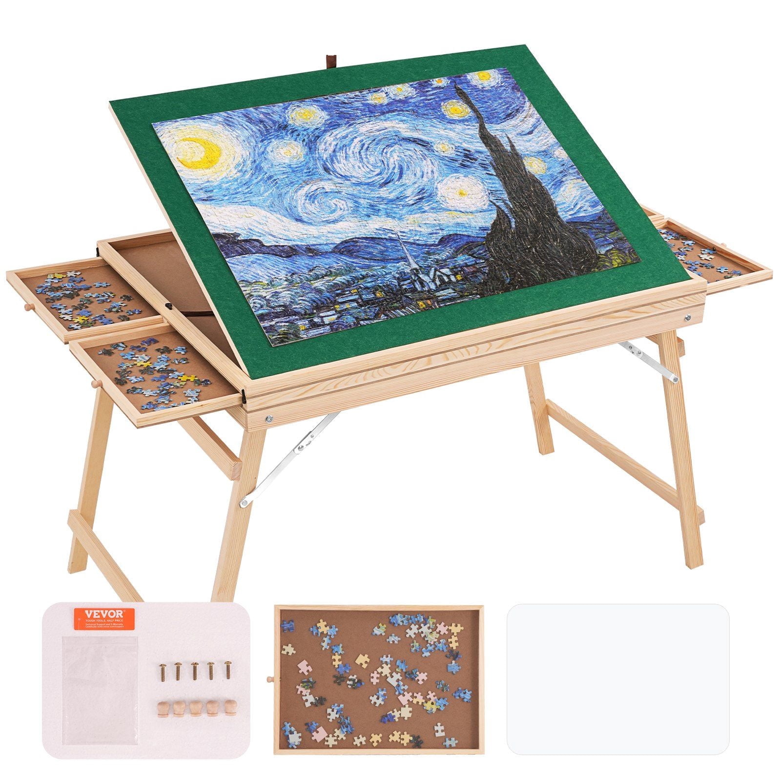 Puzzle-Tisch Für 1000 Teile – 55,9 X 76,2 Cm Mit 4 Schubladen & Schutzhülle | Klappbare Beine, Aus Holz | Tragbar & Platzsparend