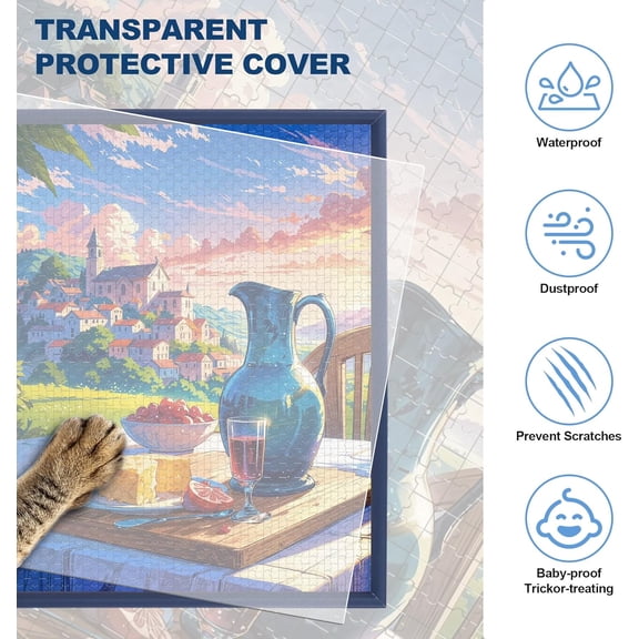 1500 Piece Puzzle Table with Folding Legs, 2 in 1 Tiltable Jigsaw Board, Clear Cover & 4 Independent Trays.