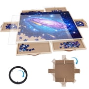 1500 Piece Rotating Puzzle Board with Handle Drawers and Cover, 27x35 Wooden Puzzle Table for Adults Puzzle Storage Organizer