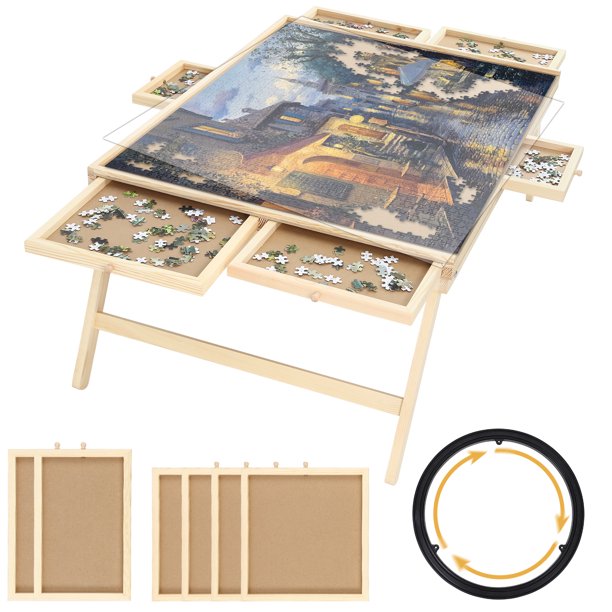 1500 Piece Wooden Jigsaw Folding Rotating Puzzle Board, Puzzle Table