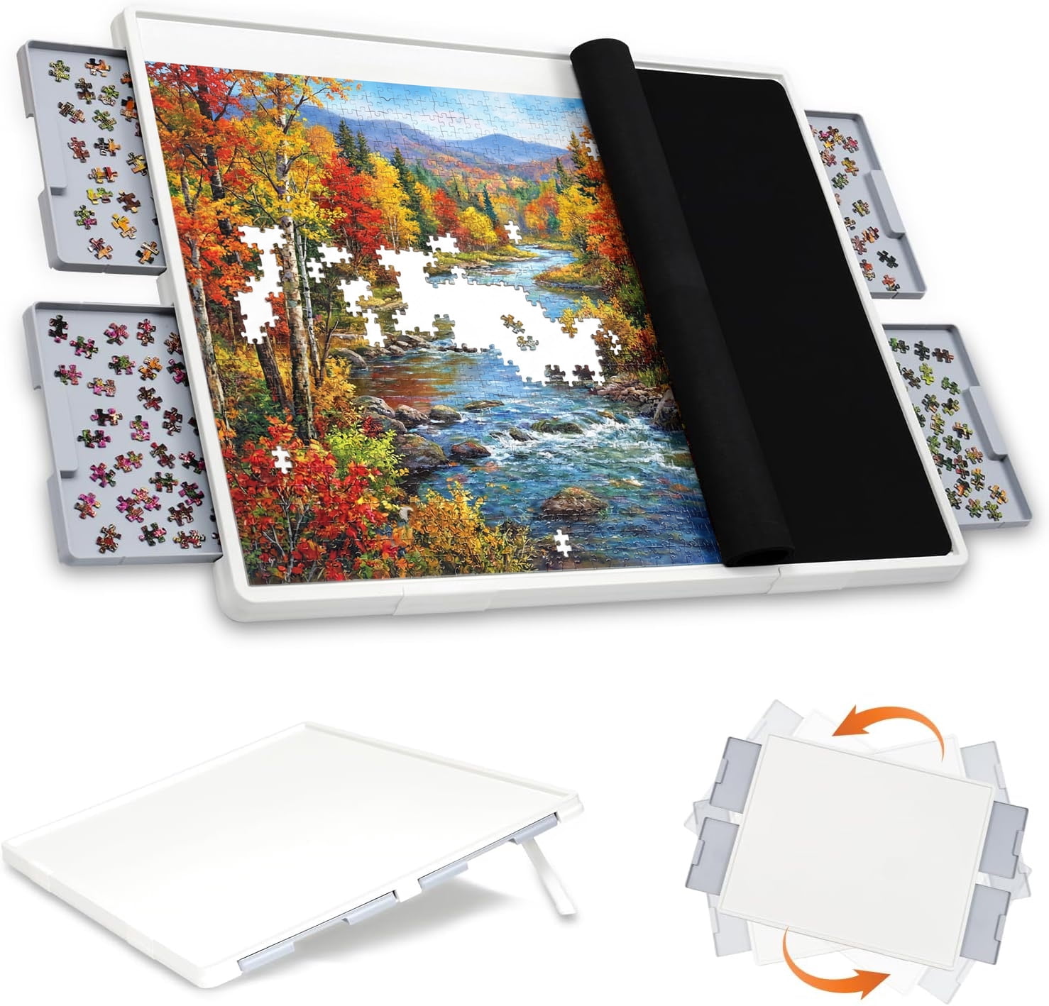 1500 Pieces 2-in-1 Tilting & Rotating Puzzle Board with Drawers and Cover, 35"x27" Portable Spinning Plastic Jigsaw Puzzle Table for Adults, Upgraded Lazy Susan