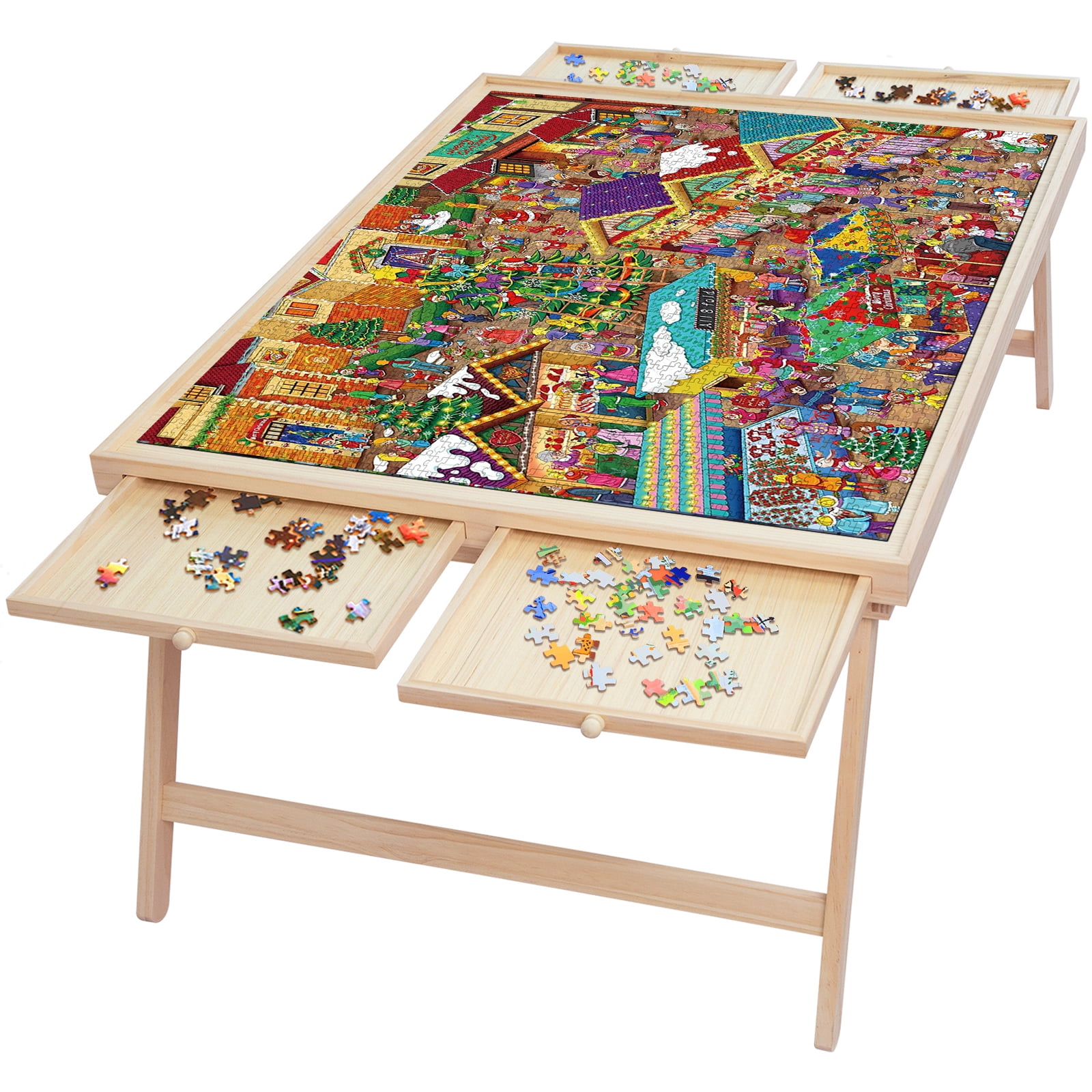 1500 Pieces Folding Puzzle Board, Foldable Legs and 4 Drawers,34.2" x