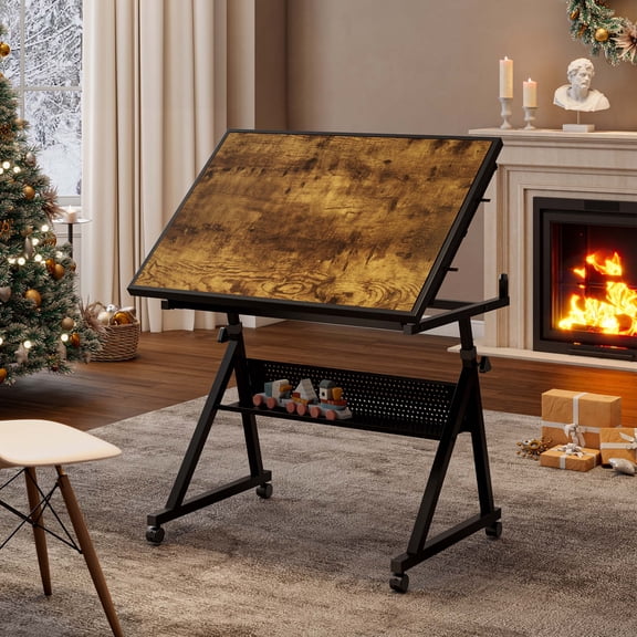 1500 Pieces Jigsaw Puzzle Table with 4 Trays, Adjustable Height and Angle Puzzle Board, Wooden Cover and Wheels, for Adults Gift, Black