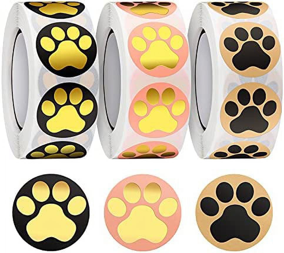 1500 Pieces Paw Prints Stickers 1 Inch Gold Foil Dog Sticker Self