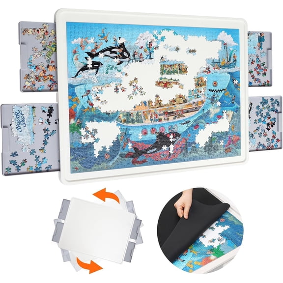 1500 Pieces Rotating Plastic Puzzle Board with Drawers and Cover, 35"x27" Portable Spinning Jigsaw Puzzle Table for Adults, Upgraded Lazy Susan, Ideal Gift for Mum