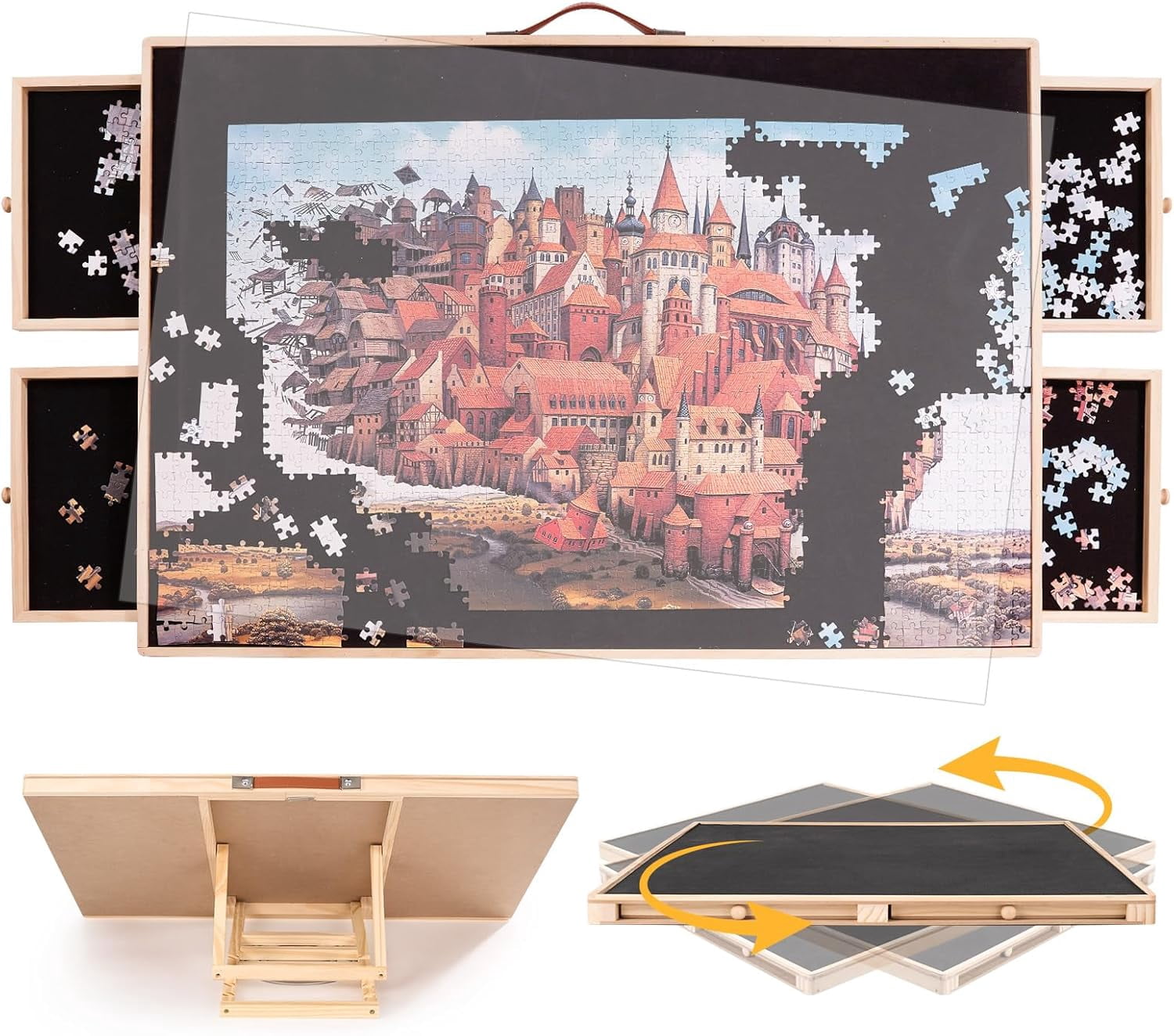 1500 Pieces Rotating Puzzle Board with Tilting and Cover, 36.2’x25.2 ...