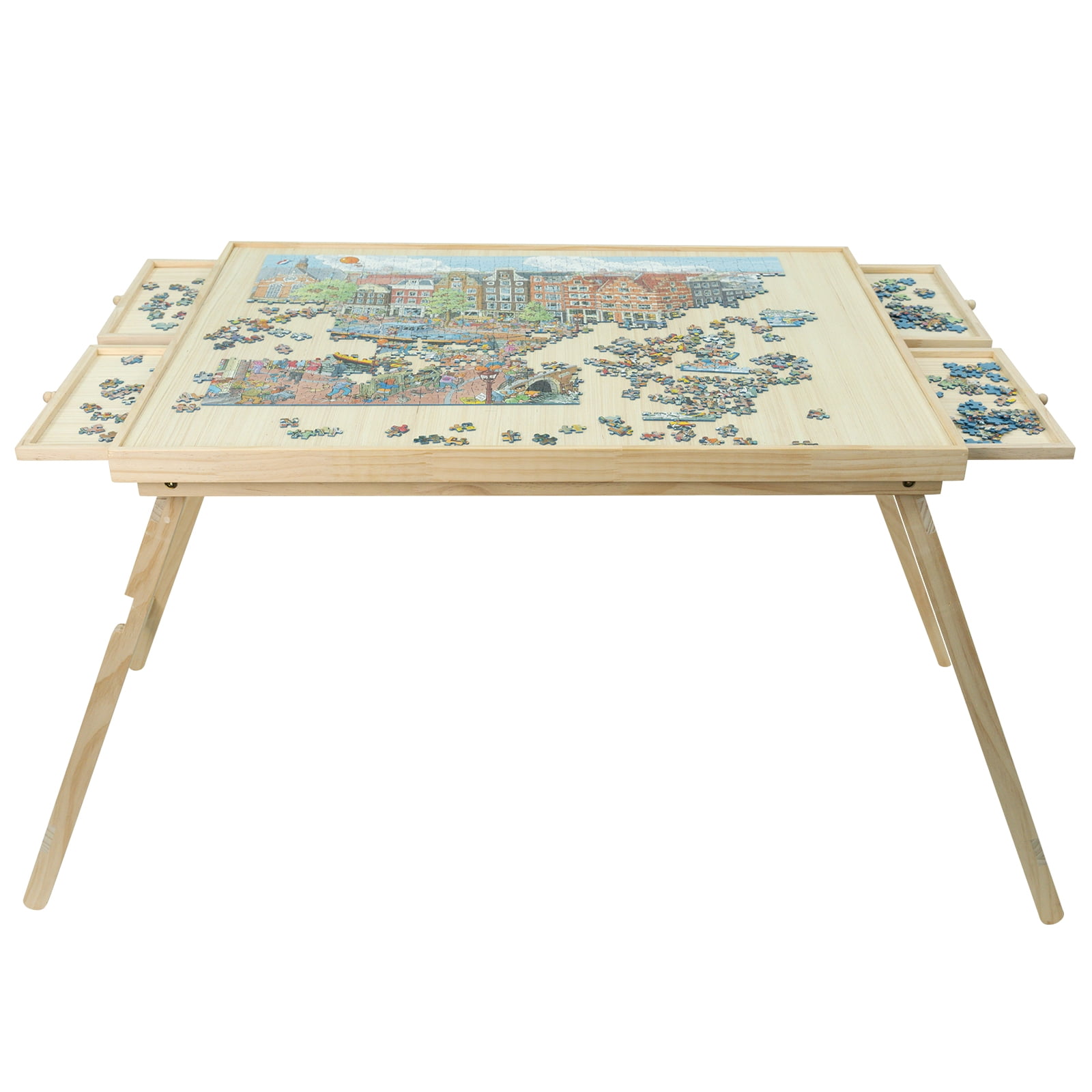 1500 Pieces Wooden Folding Puzzle Table With 4 Sliding Drawers and