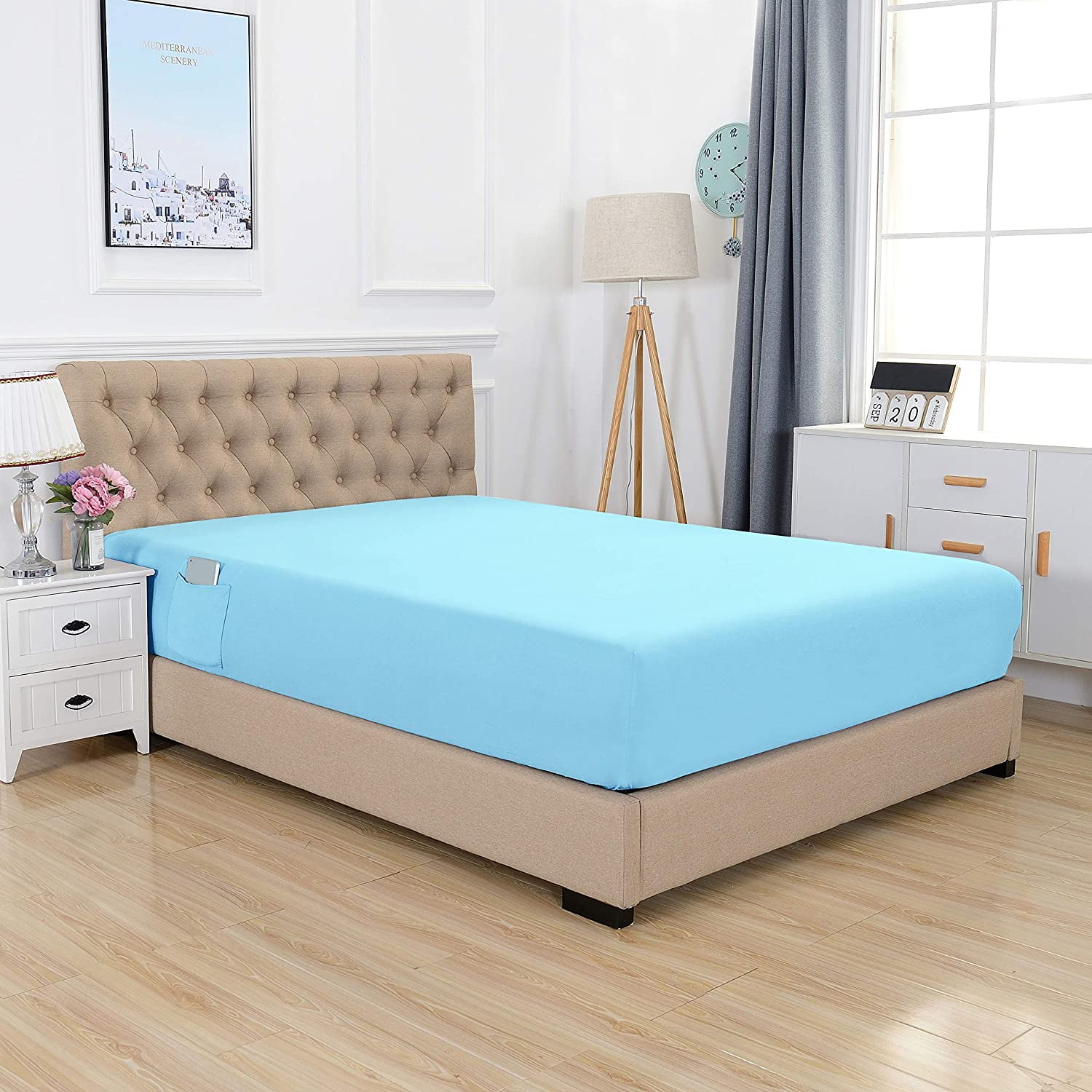 1500 Preimer Hotel Collection 18 Inc Deep Pocket 1-Piece Fitted Sheet, California King Size, Aqua