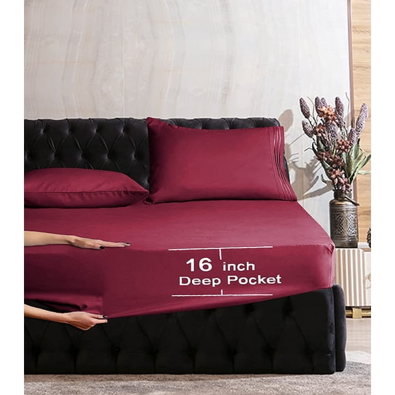 1500 Premier Hotel Collection Egyptian Quality 1-Piece Fitted Sheet, , Queen Burgundy
