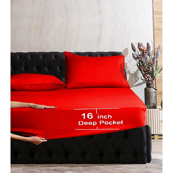 1500 Premier Hotel Collection Egyptian Quality 1-Piece Fitted Sheet, , Queen Red