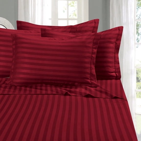 1500 Premier Hotel Collection Elegant Comfort 1800 Premier Hotel Collection Damask Stripes Silky Soft 4Pc Sheet Set Up To 16" Deep Pocket California King Burgundy