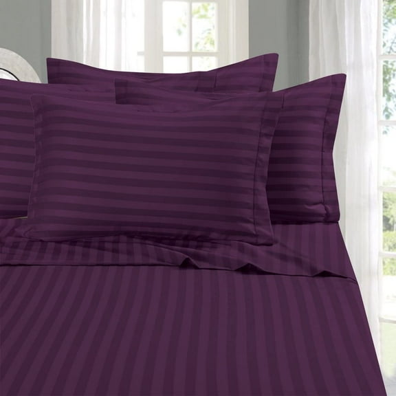 1500 Premier Hotel Collection Elegant Comfort 1800 Premier Hotel Collection Damask Stripes Silky Soft 4Pc Sheet Set Up To 16" Deep Pocket Queen Purple