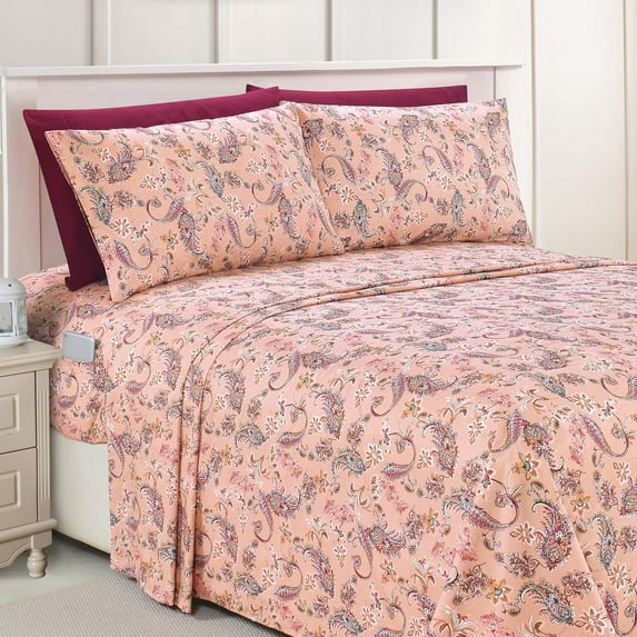 Elegant Comfort Luxury Soft Bed Sheets Paisley Pattern - 1500 Premium Hotel Quality Microfiber Softness Wrinkle and Fade Resistant (4-Piece) Bedding Set, Twin/Twin XL, Paisley Coral