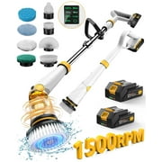 Amiluo Electric Spin Scrubber, 1500 RPM Ultra-High Speed, Cordless Bathroom Cleaning Brush with Extension Handle, 8 Replaceable Heads & Large Battery, Power Scrubber for Shower, Tub, Floor, A4/White