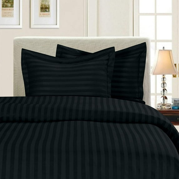 1500 Series 3-Piece DAMASK STRIPE Duvet Cover Set, Full/Queen, Black