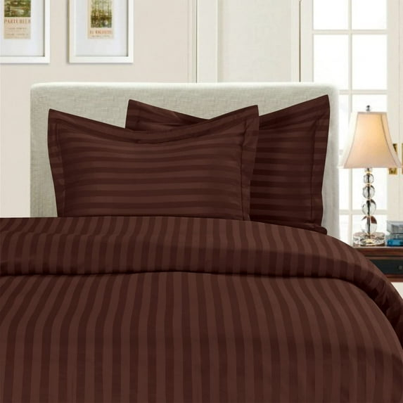 1500 Series 3-Piece DAMASK STRIPE Duvet Cover Set, King/Cal-King, Chocolate Brown