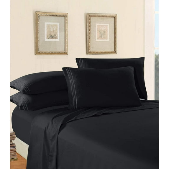 Queen Hotel Luxury 4 Piece Deep Pocket Sheets, Ultra Soft Microfiber Bed Sheets , Black