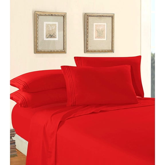 Queen Hotel Luxury 4 Piece Deep Pocket Sheets, Ultra Soft Microfiber Bed Sheets , Red