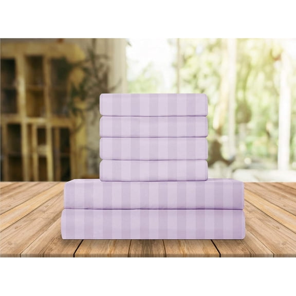 1500 Series 6-Piece DAMASK STRIPE Bed Sheet Set, Queen Navy, Navy Blue