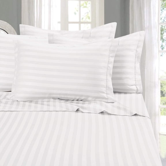 1500 Series 6-Piece Damask Stripe Bed Sheet Set California King White