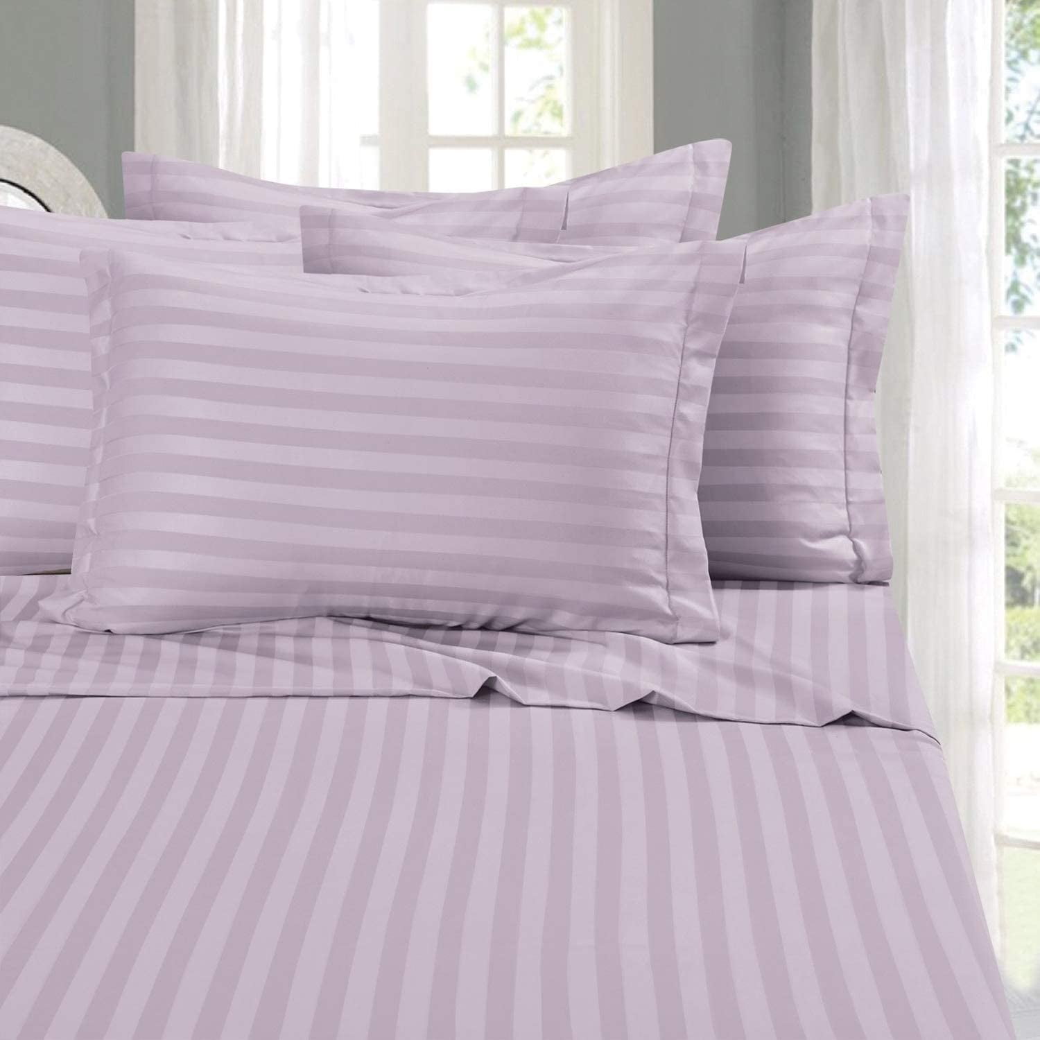 Lavender Dobby Stripe 6-Piece Microfiber Queen Sheet Set