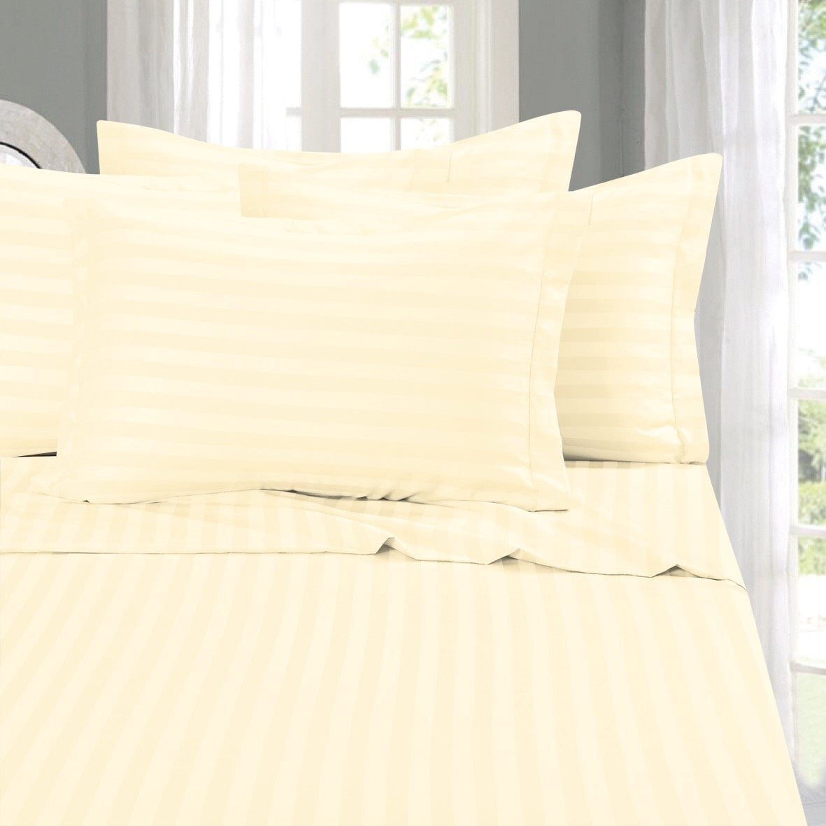 Ivory King Egyptian Cotton and Polyester Stripe Sheet Set