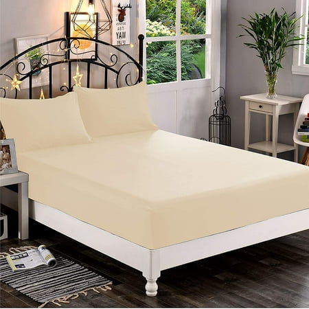 1500 Series Egyptian Quality 1-Piece Fitted Sheet, Full Size, Cream
