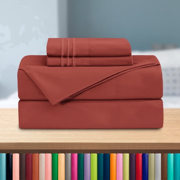 1500 Series Hotel Collection Bed Sheet Set Microfiber, Deep Pocket, Wrinkle & Fade Resistant Bedding, Queen, Rust