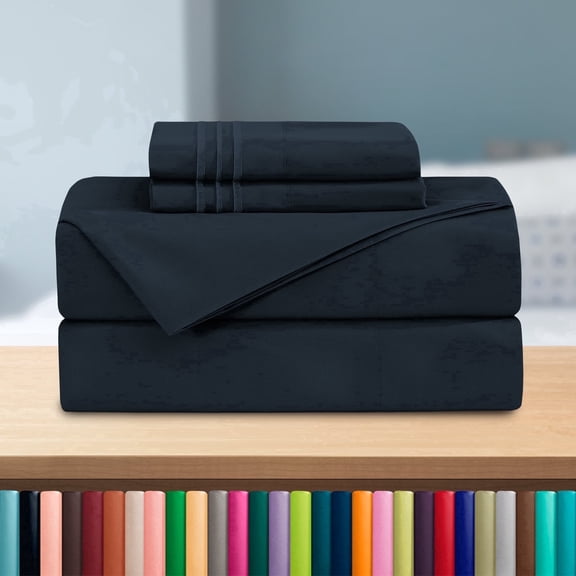 1500 Series Hotel Collection Bed Sheet Set Microfiber, Deep Pocket, Wrinkle & Fade Resistant Bedding, Twin, Black