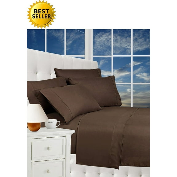1500 Series Luxury Silky Soft 6 pc Sheet set, Deep Pocket Up to 16" - All Size and Colors , California King, Chocolate Brown
