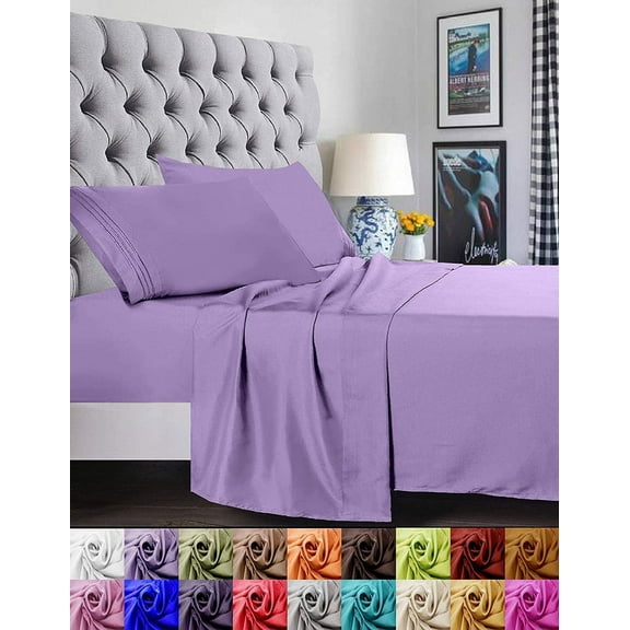 Elegant Comfort King Bed Sheet Set, Deep Pocket Cooling Microfiber Sheets, Lilac